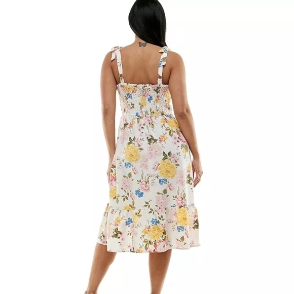 Lily Rose cream colorful floral bustier midi dress faux shoulder tie straps - Picture 2 of 10